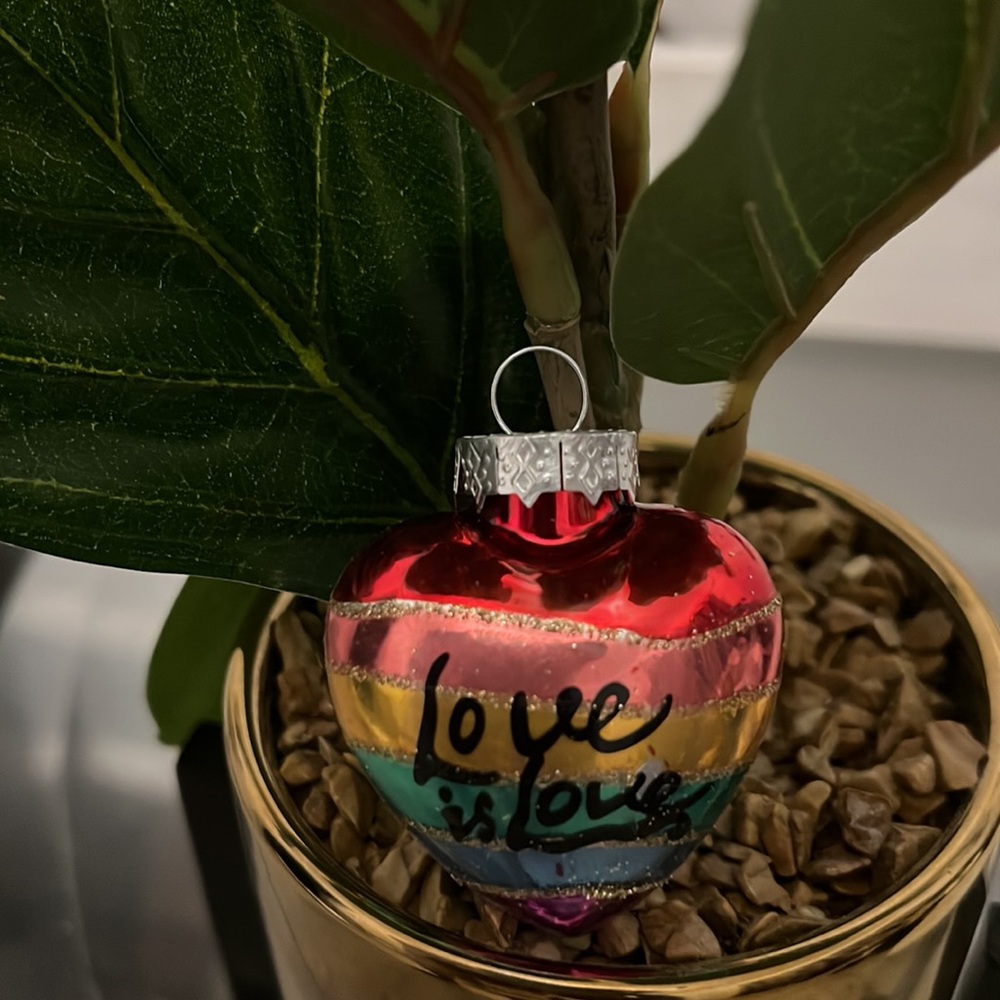 LOVE IS LOVE RAINBOW PRIDE GLASS HEART ORNAMENT 2021 - Picture 2 of 2